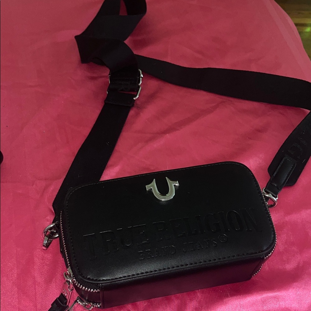 True Religion Black Belt Bag with Silver Accents